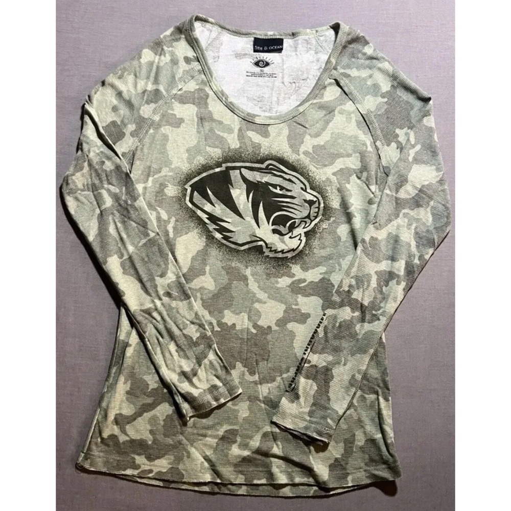 Missouri Tigers Mizzou Thermal Shirt Womens M Green Camouflage Long Sleeve
